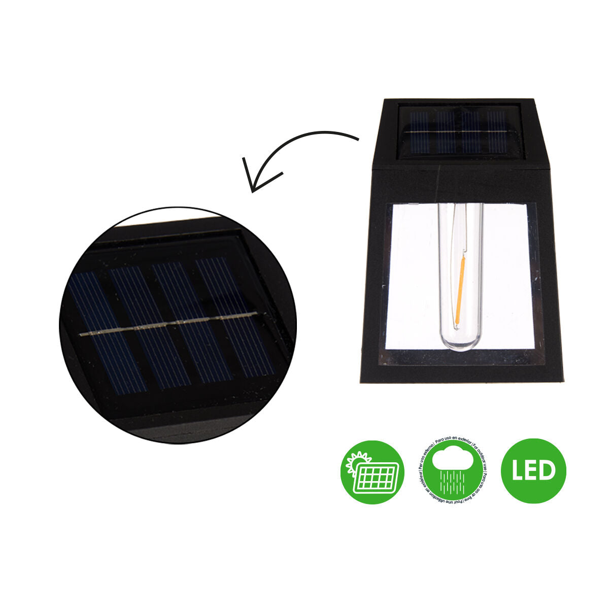 Solar lamp 6,6 x 13 x 9,3 cm Black Plastic